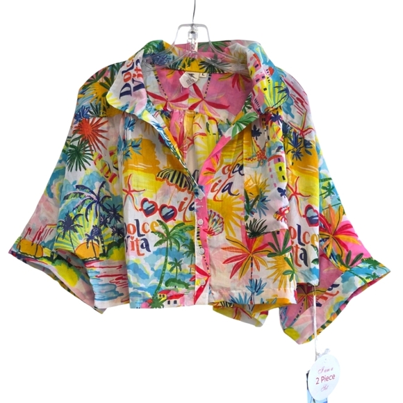 Violet Sky Tropical Print Button Down Top And Shorts Set Size Large - Picture 1 of 9